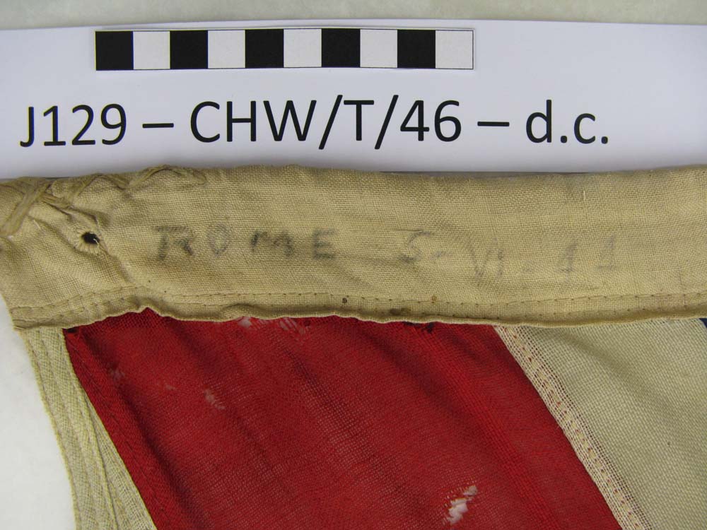 Detail of the Liberations date on the rope-sleeve.