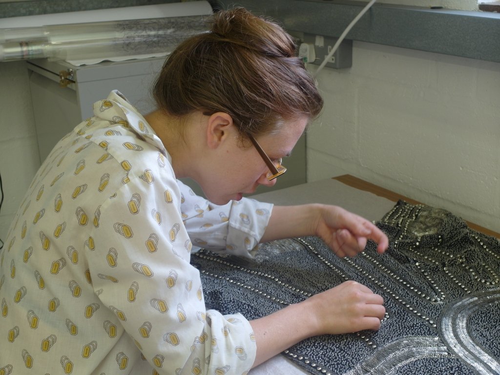 Jamie Stitching a 1920s beaded dress